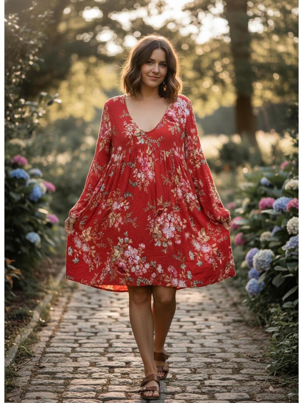 Lauren Ralph Lauren Denim And Supply Red Floral Bell Sleeve Dress M